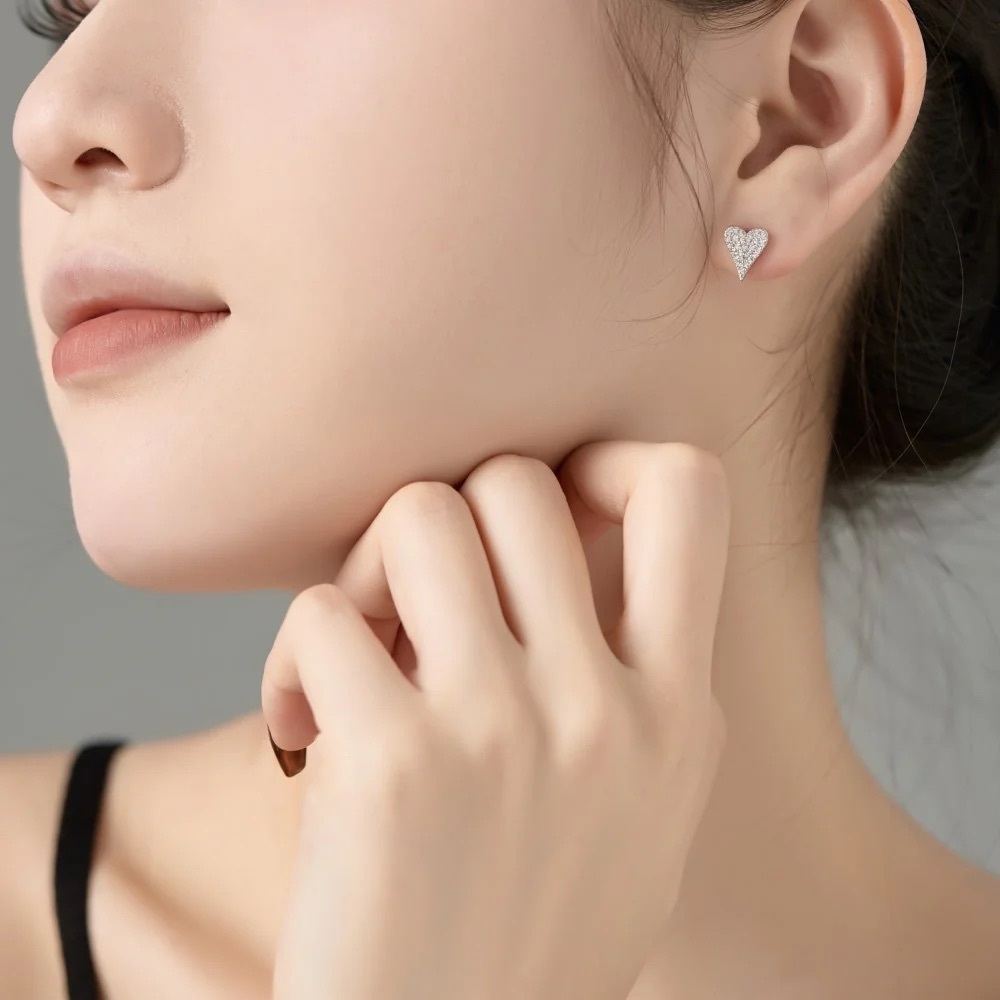 Sterling Silver Crystal Heart Stud Earrings - Picture 4 of 7